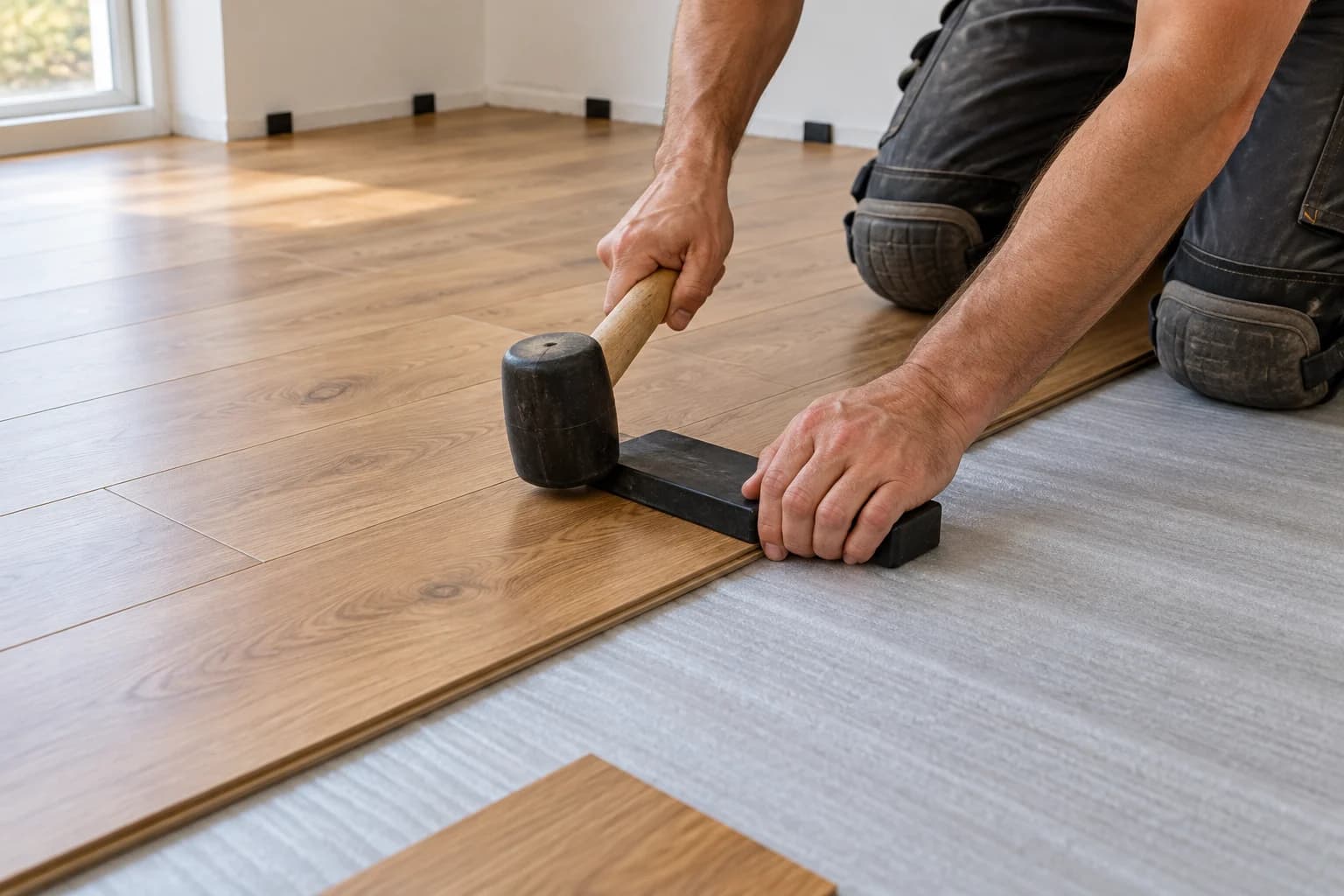 Laminat parkenin takoz ve tokmakla yerine geçirilmesi